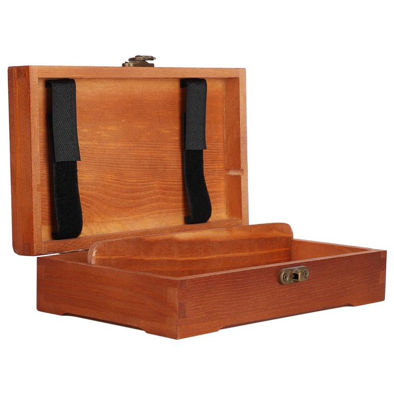 Wooden Sketching Pencil Box Antique Solid Wood Square Children Stationery