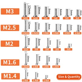 Zmbroll 960pcs Laptop Notebook Computer Screws 304 Stainless Steel Countersunk ssd Screws M1.4 M1.6 M2 M2.5 M3 Flat Head Machine Screws Full Thread Small Fasteners Bolts Kit
