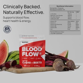 Blood Flow+ Nitric Oxide Booster Supplement - Beetroot, CoQ10, L-Citrulline & Pine Bark for Circulation, Heart Health & Blood Pressure Support - Beetroot for Energy & Stamina (90 Count (Pack of 1))
