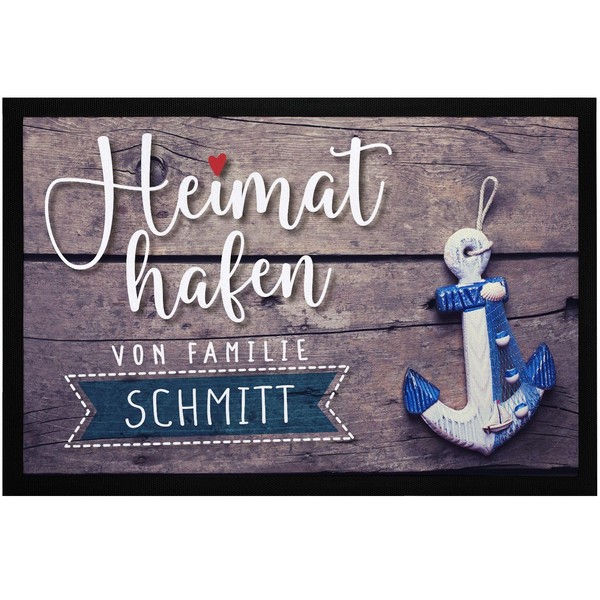 SpecialMe® Doormat Home Port of Family with Name Personalised Anchor