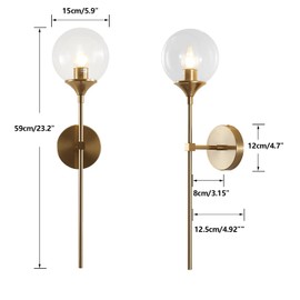 KCO Lighting Gold Globe Wall Sconce Mid Century Modern Glass Wall Light Fixtures Bathroom Mirror Vanity Wall Lamp Set of Two for Living Room Bedroom