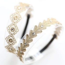 iikuru Baby Hair Band, Girls, Baby Hair Accessories, Lace, Weddings, Children, Newborns, Ceremonies, Hair Ornaments, Set of 2, gold