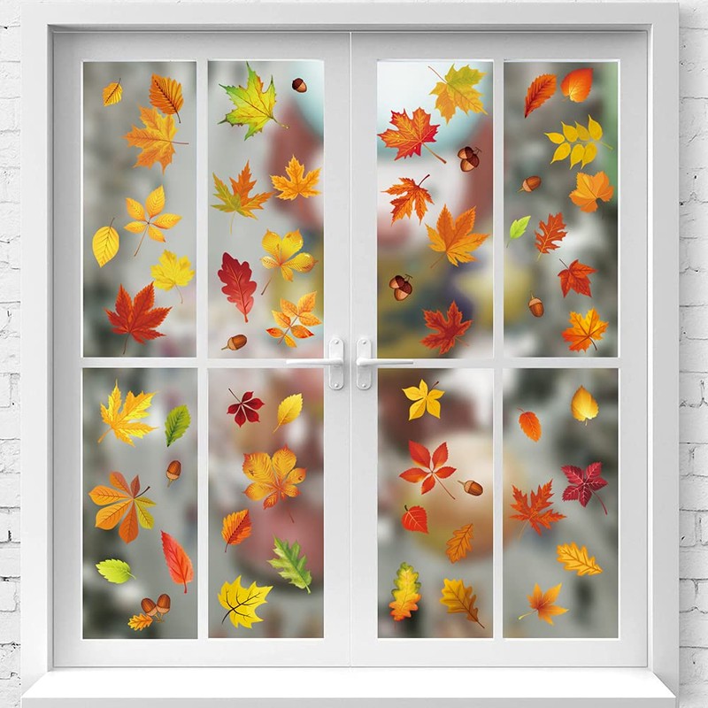 9 Sheet Thanksgiving Maple Leaves Window Sticker Window Clings for