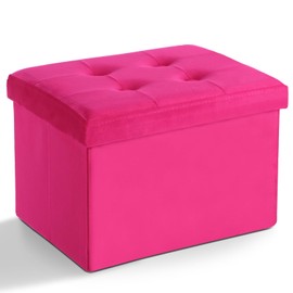 LINMAGCO Storage Ottoman Folding Foot Stool Velvet Foot Rest with Padded Modern Ottoman with Storage for Living Room Puppy Step Stool 17x13x13in(ROSEO)