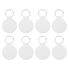 PATIKIL Leather Blank Keychains, 8Pcs Round Keychain Blanks Double Side Laser Engraving Key Chains for Embossing, UV-Printing, DIY Craft, White