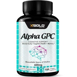Alpha GPC Suplemento de colina 600 mg, 99 más altamente purificado, fuente de colina altamente biodisponible, 180 cápsulas vegetales, potenciador...  