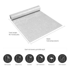 Stickyart Silver Glitter Wallpaper Peel and Stick Glitter Fabric Wallpaper Roll Self Adhesive Sparkle Contact Paper for Cabinets Dressers DIY Crafts Gift Wrapping Paper Party Decorations 15.8"x78.7"