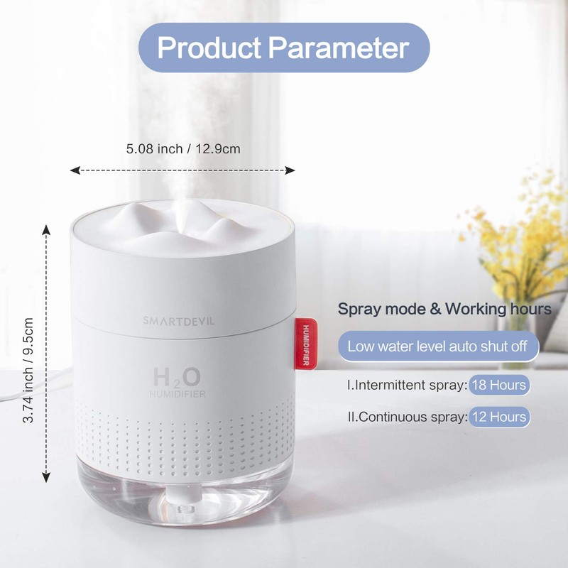 SmartDevil Small Smart Humidifier Desk Humidifier Auto Shut-Off for Bedroom,