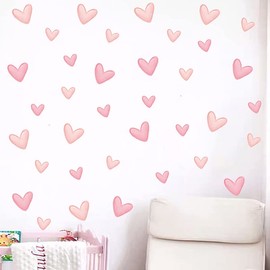 LUTDK Pink Heart Wall Stickers for Girls Room Wall Decal Peel and Stick Vinyl Stickers DIY Cute Decorations for Bedroom Nursery Nursery Living Room 6 Sheets