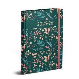 A5 Designer Academic Diary 2025-26, Floral Pattern Softcover, Mid-Year Planner with Elastic Closure, (Tropical Green)