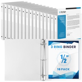 Henoyso 16 Pcs 1/2 Inch 3 Ring Binder with Clear Cover Plastic Flexible Fit Letter Size 8.5" x 11" Paper Holds 100 Sheets Versatile Binders for School Office Home, 1 Pocket(White)