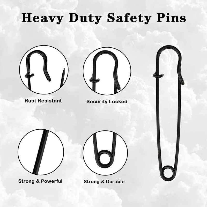15Pcs Large Safety Pins, 3‘’ Heavy Duty Steel Safety Pins