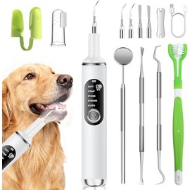 Dog Plaque Remover for Teeth,Pet Tooth Cleaner with LED Light,Cleaning Kit for Tartar and Stains,5 Adjustable Modes,Pet Teeth Cleaning kit,Suitable for Dogs and Cats (White)