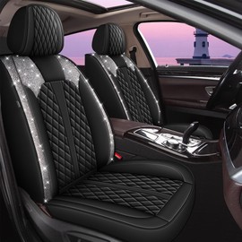 IKABEVEM Bling Car Seat Covers Fit for Ford Taurus 2010-2019 Faux Leather Shining Diamond Seat Cushion Protectors Waterproof Luxury Full Set Seat Cover for Women Girl(5 Seats,Black&Diamond)