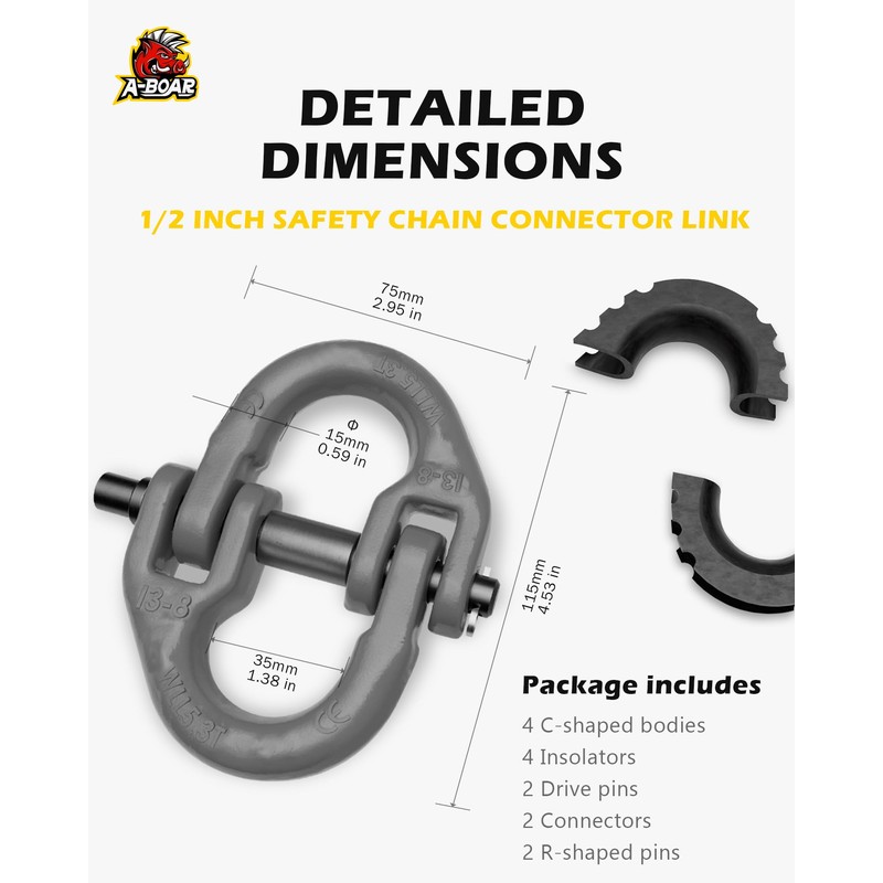 A-BOAR 1/2 Safety Chain Connector Link, 12000lbs Capacity, 2pack Hammerlock