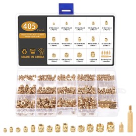 Gueenky Pack of 405 3D Print Threaded Insert, 2# 4# 6# 8# 10# 1/4-20 Insert Nuts Brass Melting Nuts with Soldering Iron Melting Aid 14 Sizes Melt Thread Embedding Nuts Assortment
