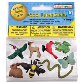 Safari Ltd. Good Luck Minis Backyard Fun Pack – Mini Figurines Including Rabbit, Frog, Butterfly, Snake, Doe, Cardinal, Honey Bee, Hummingbird – Educational Toy Figures for Boys, Girls & Kids Ages 5+