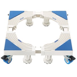 MYFULLY Adjustable Movable Furniture Dolly Roller Base with 4×2 Locking Rubber Swivel Wheels and 4 Strong Feet, Multi-Functional Mobile Stand for Dryer, Washing Machine and Refrigerator (White)