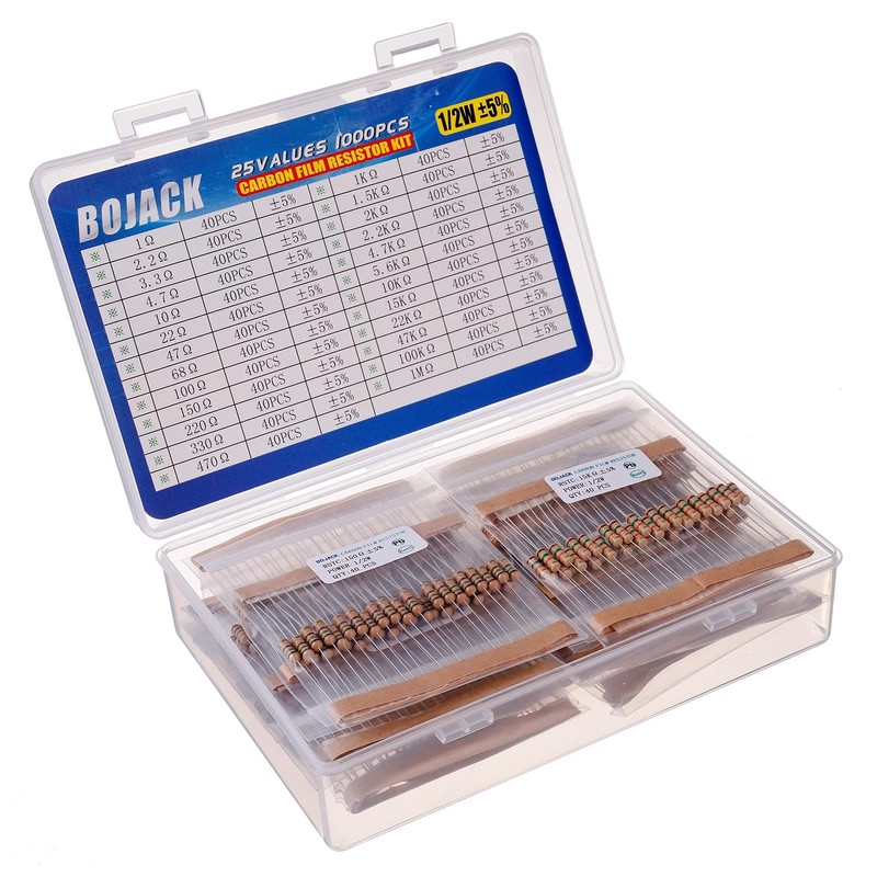 BOJACK 1000 Pcs 25 Values Resistor Kit 1 Ohm-1M Ohm