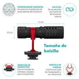 Movo VXR10 Micrófono de Condensador cardioide, Micro Shotgun Externo para cámara DSLR, móvil, con Pantalla antiviento, Amortiguador y Funda, micrófono para celulares, micrófono para Camara