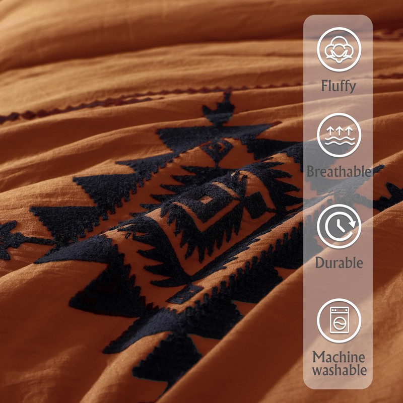 MaiRêve Burnt Orange Embroidery Comforter Sets Full Size - 7