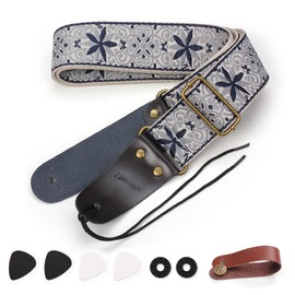 Wasise Guitar Strap - Ukulele, Bass, Electric Guitar Straps for Adults, Special Gifts for Guitarists, Embroidery Leather Jacquard Decoration Adjustable with Anti-slip Buckle Accessories