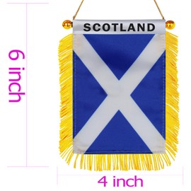 Scotland Hanging Flag with Suction Cup 4x6 Inch - Double Sided Scottish Mini Banner for Car Rearview Mirror and Window Decor
