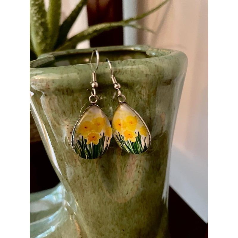 Daffodil Earrings for Women, Welsh Yellow Flower Jewellery in a