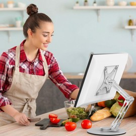 YCNEW Swivel and Tilt Stand for Echo Show 15 (Gen 1, Gen 2), Portable Monitor Stand, Adjustable Angle and Height with 360° Rotation Bases, Switching Between Landscape and Portrait Screens (Silver)