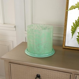 QVC HomeWorx by Slatkin + Co. Printed Toile Glass & Ceramic Hurricane - Color: Sage