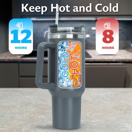 Yes_ 40 oz Tumbler with Handle and Straw (Gray) Sweat Proof Stainless Steel Insulated Tumblers Double Wall Tumblers with Lids and Straws BPA-Free Tumblers