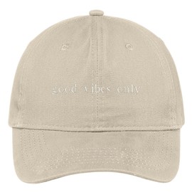 Trendy Apparel Shop Good Vibes Only Embroidered 100% Cotton Adjustable Cap - Stone