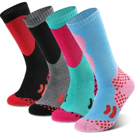 Geyoga Kids Ski Socks 4 Pairs Winter Warm Long Knee Snow Skiing Snowboard Skating Socks for Boy Girl Christmas Activities (Vintage Pattern)