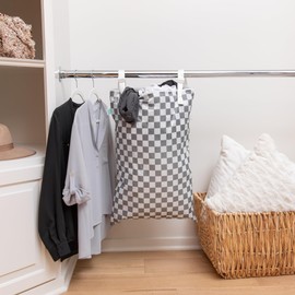 Bumkins Waterproof Hanging Wet Bag Large for Baby, Laundry, Dirty Clothes, Travel, Swim Suit, Cloth Diapers, Pool, Towels, Daycare, Beach, Zip Reusable Bag, Wetdry Vacation Packing, XL Charcoal Check