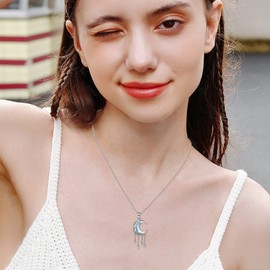 VONALA Moon Necklace Love You Forever 925 Sterling Silver Star Crescent Moon Pendant Moonstone Necklace for Women Girls