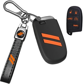 Silicone Key fob Cover with Key Chain Compatible with Charger Durango Challenger RAM 5 Buttons (Orange)
