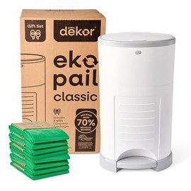 Diaper Dekor Diaper Dekor EKO Classic Diaper Pail Gift Set, White | ONLY Eco-Friendly Diaper Pail Made with 70% Recycled Materials | Comes with up to a Year's Supply Worth of Diaper Dekor Refills!