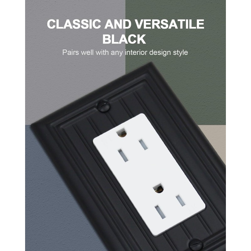 ZILLSEA 4-Pack Black Wall Outlet Covers, Classic Beadboard Switch Plate