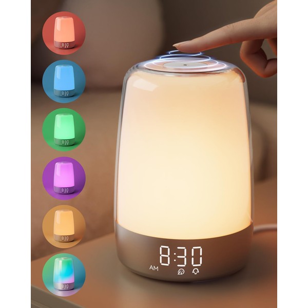 Dekang Sunrise Alarm Clock Wake Up Light, Night Light for Kids, Snooze Mode for Heavy Sleepers, Dimmable Sunlight Lamp, Touch Bedside Lamps for Bedroom, 6 RGB Colors, 5 Natural Sounds, Ideal for Gift