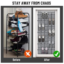 FDKYOEK 2 Packs Over the Door Shoe Organizers, 35 Pockets Hanging Shoe Organizer, Breathable Shoe Holder for Door, Large Capacity Door Shoe Rack Hanger with 8 Metal Hooks