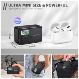 VEEAPE Tiny Pump Mini Bike Tire Pump - Max 120PSI Portable Electric Bicycle Pump - Type-C Rechargeable Battery Air Pump - Bicycle Inflator with Presta and Schrader Valve for E-Bikes & Various Bicycles