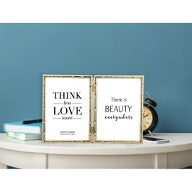 YiPinYin 5x7'' Bamboo Detail Double Photo Frames, Gold Metal Picture Frame 7x5'' Double, Elegant Narrow Profile Plated Photo Frames 2-5x7'' With Soft Touch Velvet Backing and Real Glass Desktop