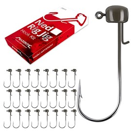 MadBite 24 Pack Ned Rig Jig Hook Kits, Standard Mushroom Jig Hooks, 1/16 oz, Green Pumpkin