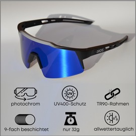 DACHS Unisex Photochromatic Sunglasses - Ultralight UV400 Photochromic Cycling Glasses - Red/Blue Lenses (Blue)