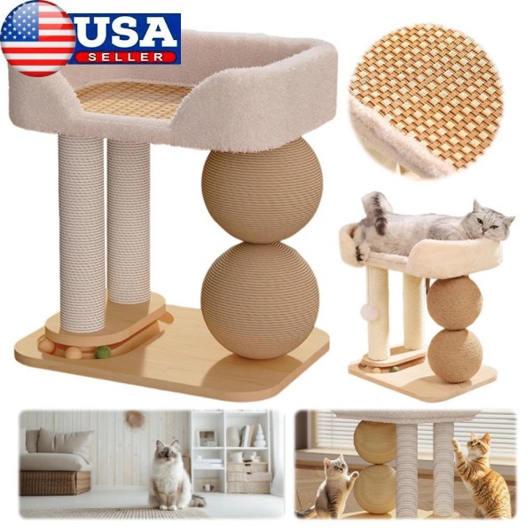 Unbranded Cat Climbing Frame Cat House with Cushion Bed, Sisal