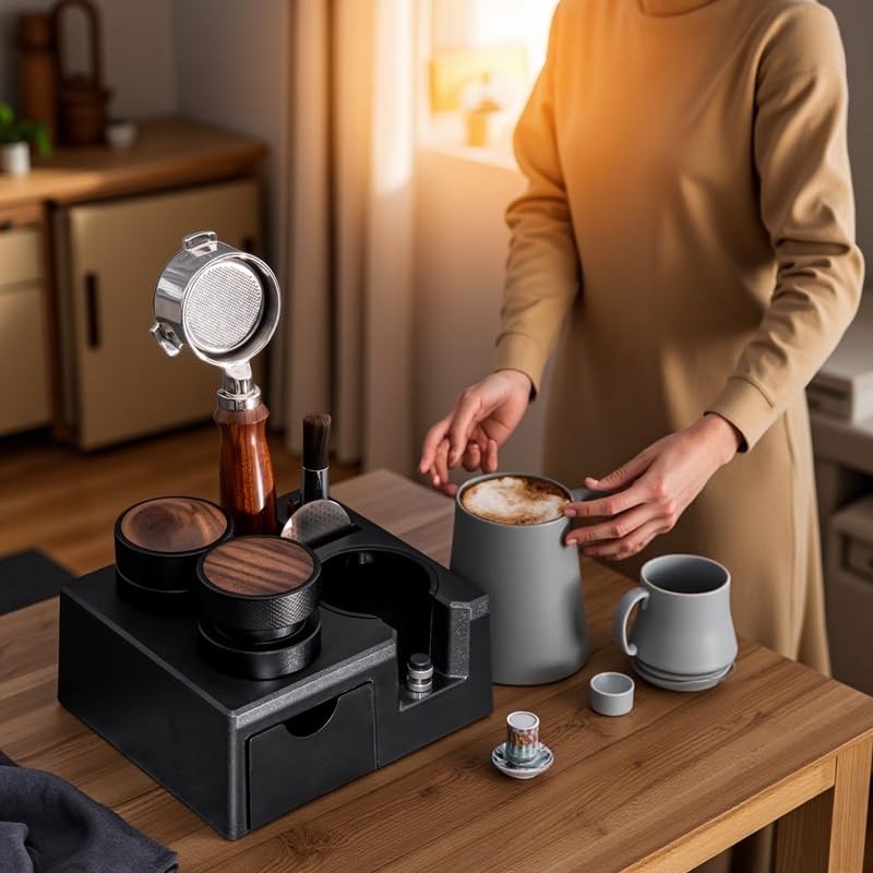 Compact Espresso Tamping Station ABS Construction with Ergonomic Design for
