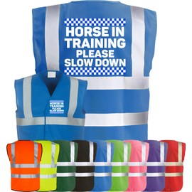 Corporate Togs HORSE IN TRAINING SLOW DOWN Equine Hi-Vis Vest - Equestrian Safety Waistcoat Tabard, Fully EN471 and Fastening Vest | Personal Protective Equipment