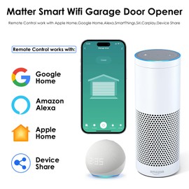 Matter Smart WiFi Garage Door Opener Remote Control Compatible with Apple Home,Google Home,Alexa,SmartThings,Siri,Carplay,Device Share