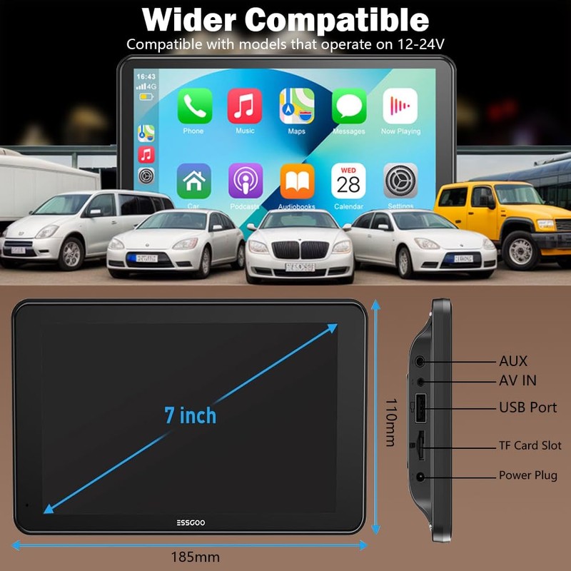 Wireless Carplay Screen for Car 7" Portable Apple Carplay &