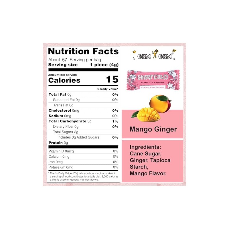Gem Gem Ginger Candy Chewy Ginger Chews (Mango, 6.5 oz,
